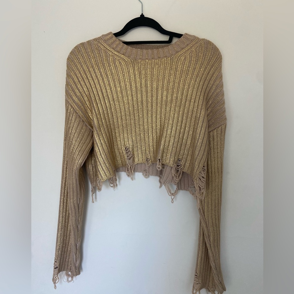 Zara Cropped Metallic Sweater